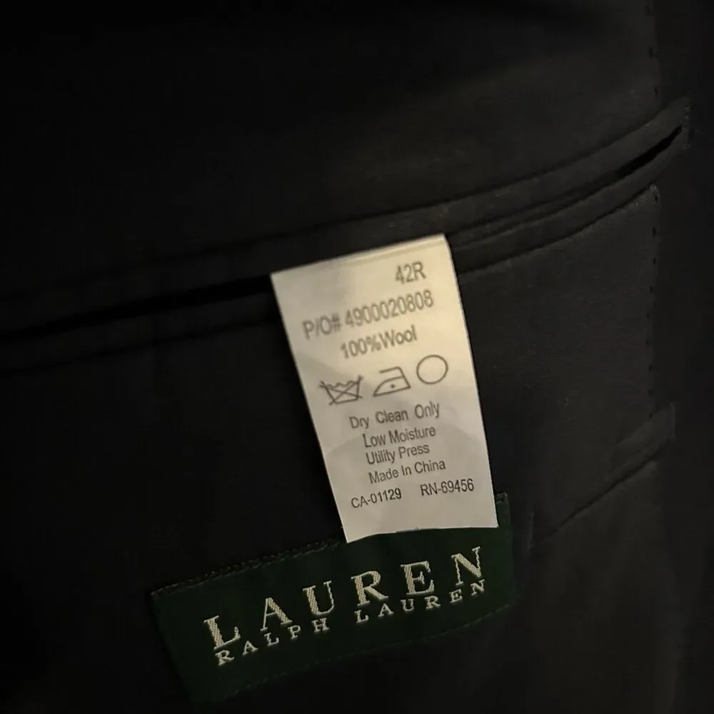 Lauren Ralph Lauren Mens 42R Navy Blue 100% Wool Gold Button Blazer Sport Coat